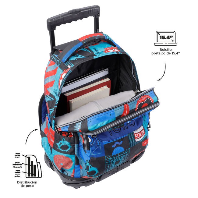 TOTTO Mochila escolar con ruedas – Renglones - 6JP cyber monstruos