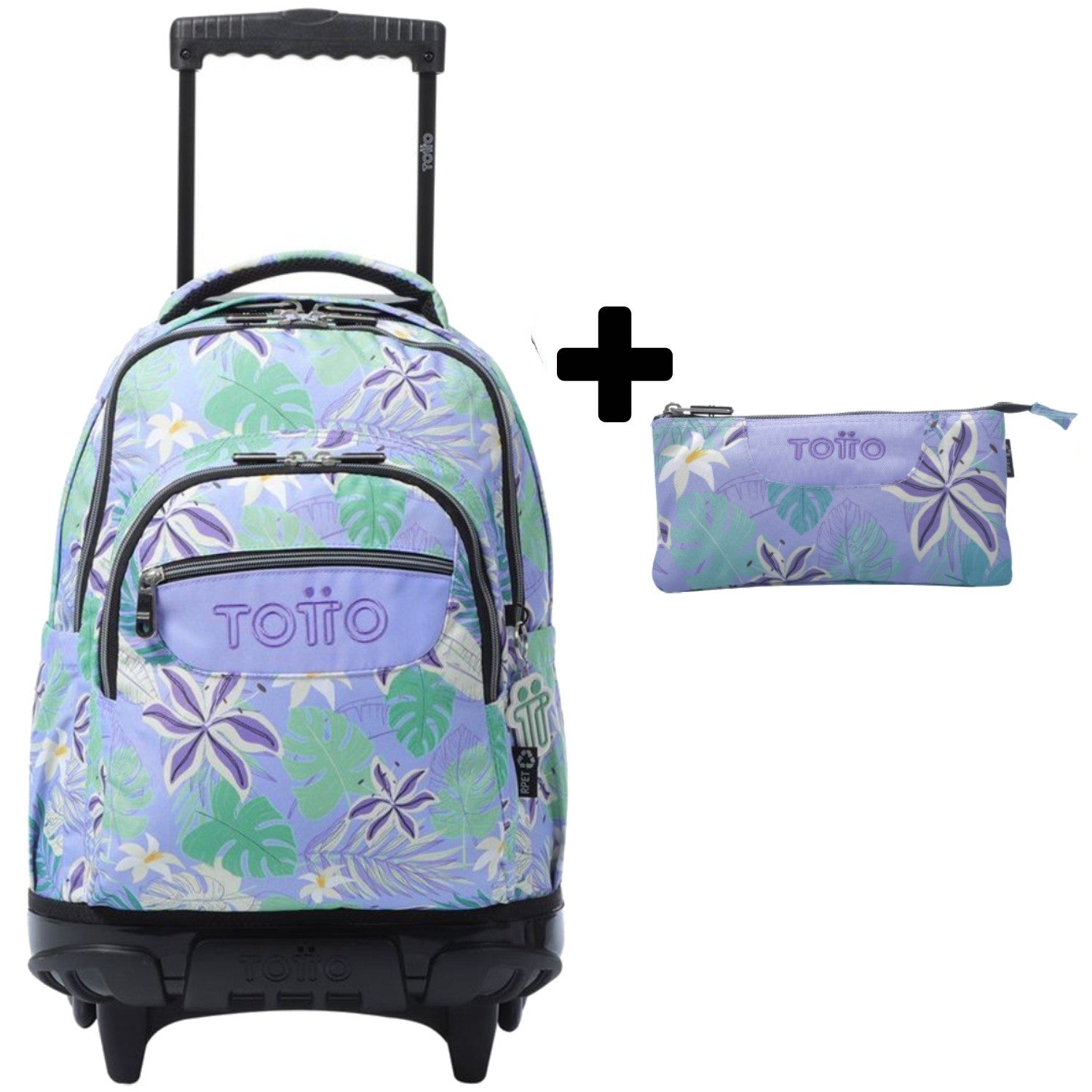 TOTTO Mochila escolar con ruedas Renglones + Estuche Tablero - 4H1 Lienzo Floral