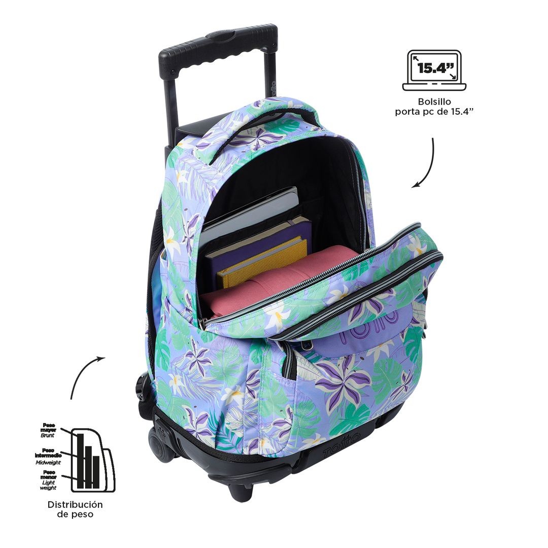 TOTTO Mochila escolar con ruedas Renglones + Estuche Tablero - 4H1 Lienzo Floral