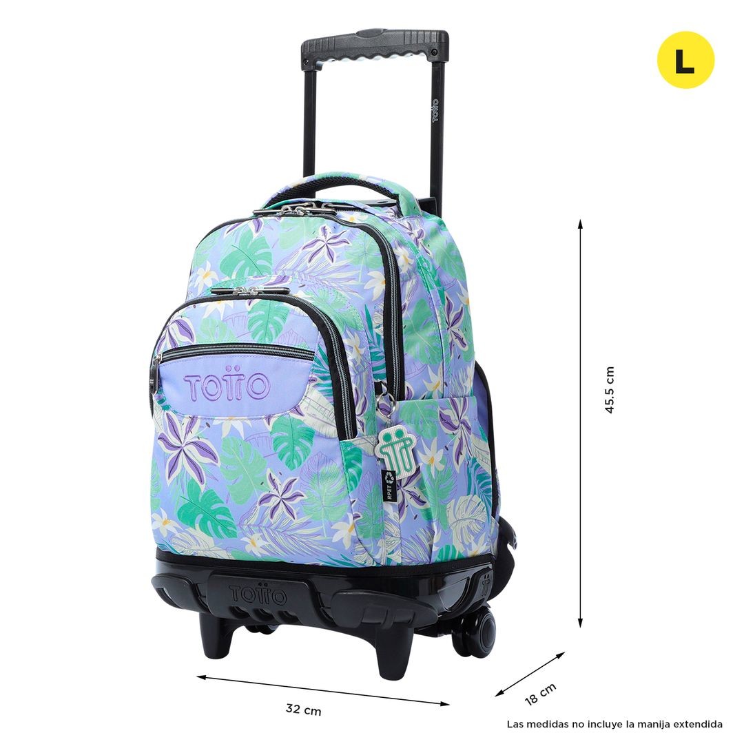 TOTTO Mochila escolar con ruedas Renglones + Estuche Tablero - 4H1 Lienzo Floral