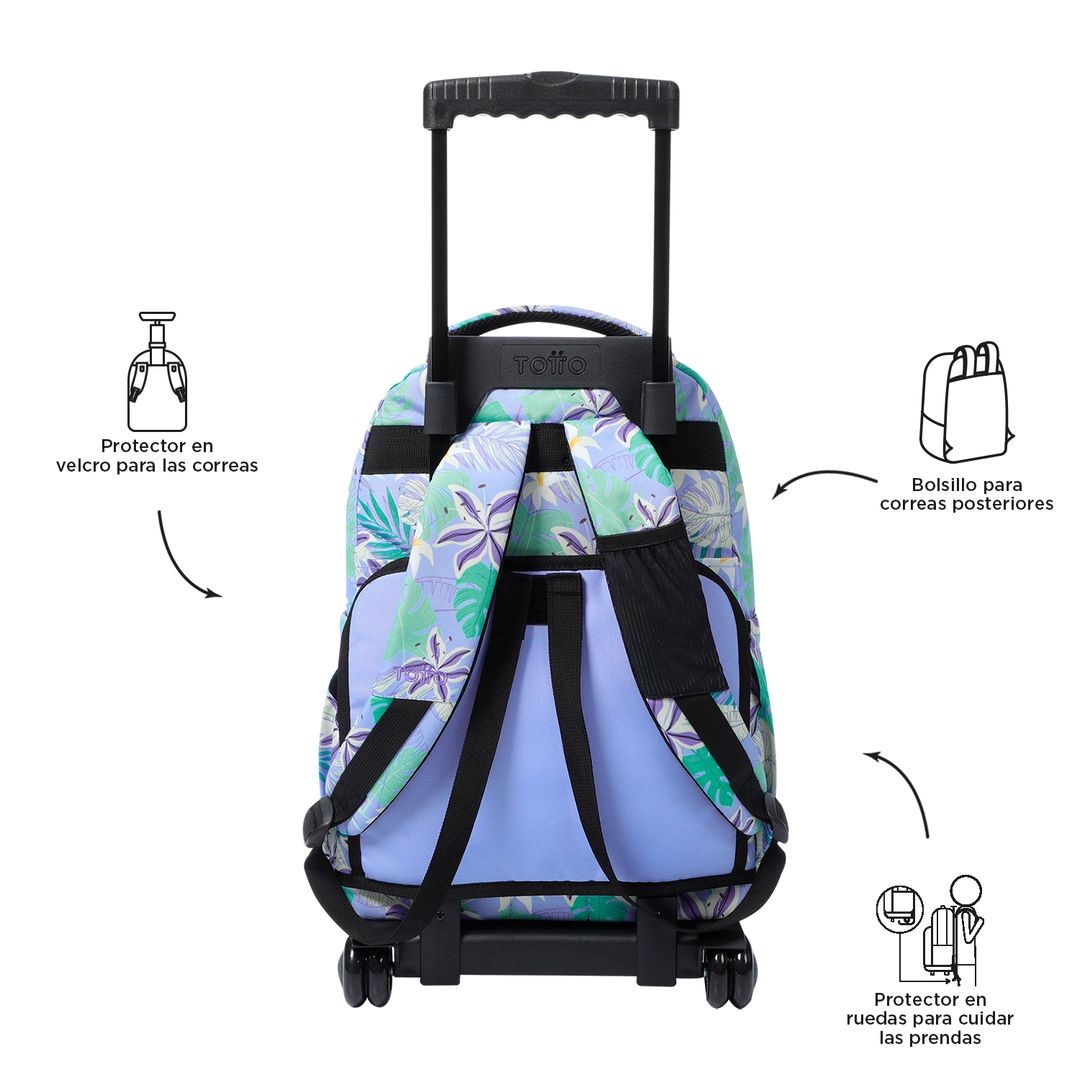 TOTTO Mochila escolar con ruedas Renglones + Estuche Tablero - 4H1 Lienzo Floral