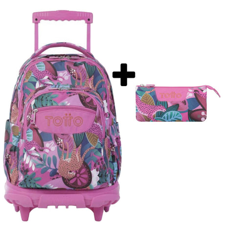 TOTTO Mochila escolar con ruedas Renglones + Estuche Tablero - 6CS Grafil